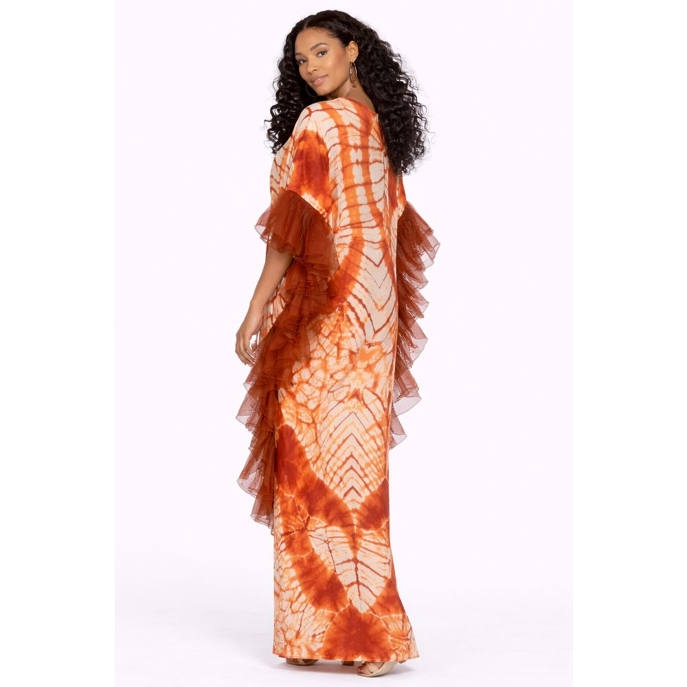 Womens Tie Dye Loose Fit Kaftan Dress with Ruffle Sleeves